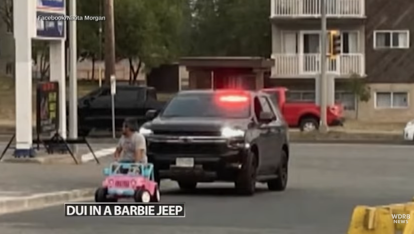 Man pulled over driving Barbie Jeep